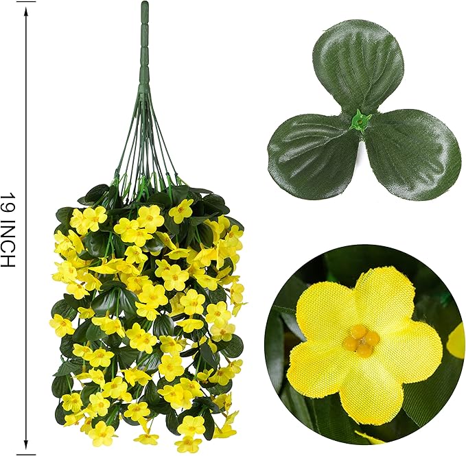 Artificial Faux Hanging Plants Flowers for Outdoor Spring Summer Decor, 2 PCS Fake Silk Yellow Daisy Long Vines Orchid UV Resistant Realistic Mums for Outside Home Porch Patio Balcony Planter