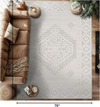 Modern Micro Loop Indoor Area Rugs for Living Room Bedroom Kitchen Geometric Trellis White 6x9 Luxury Durable Low and High Pile Non-Shedding Stain Resistant Soft Area Carpet 6 x 9