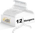 Quality Clear Hangers 12 Pack - Crystal Hangers for Clothes - Durable Plastic Hanger Set - Invisible Dress for Suits - Heavy Duty - Nonslip Coat and Shirt