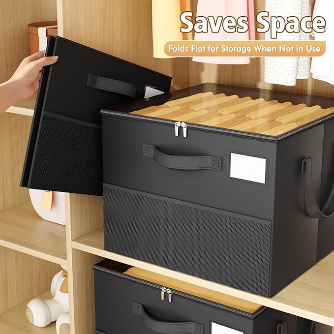2 Pack Shoe Organizer for Closet, Large Shoe Box Storage Containers, Foldable Shoe Storage Organizer Box Bin with Adjustable Dividers and Clear Cover, Space Saving Shoes Holder, Black