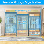 Ulif E13C Pro Heavy Duty Closet Organizer System，Freestanding Clothing Racks for Hanging Clothes，Adjustable Garment Rack 75" W x16 D x77 H Hold 1000lbs，Black Rack with Black Dustproof Cover