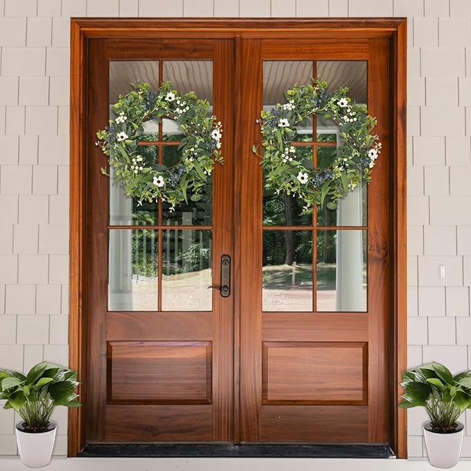 LZNPA 24 Inch Spring Summer Wreaths for Front Door Eucalyptus Wreath with Blue Berries Elegant Durable Greenery Front Door Wreath for Outside Wedding Farmhouse Porch Wall Room Home Decor
