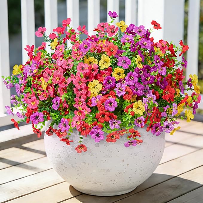 Fake Flowers for Outdoors Faux Plants Outside Indoor,UV Resistant Realistic Silk Artificial Daisy for Home Patio Garden Back Yard Front Poch Decor Spring Summer(12 Bunches,4 Multi Colors)