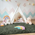 OLANLY Area Rugs for Living Room Bedroom, Machine Washable 4x5.9 ft Soft Fluffy Shaggy Bedside Rug, Indoor Floor Carpet for Kids Girls and Boys, Dorms, Nursery Rooms, Home Decor Aesthetic, Olive Green