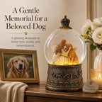 Dog Memorial Gifts for Loss of Dog Sympathy Gift，Snow Globe with Auto Swirling Glitter & 6H Timer, Battery or USB Powered, Dog Passing Away Gifts for Home Decor