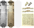 Mezuzah with Scroll for Door, Metal Mezuzah Cases with Lid, Plaque with English and Hebrew Blessing Scripture for Jewish House Warming Gift, Hannukah Decor (2 Sets), Antique Gold & Silver