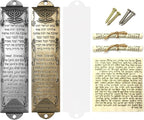 Mezuzah with Scroll for Door, Metal Mezuzah Cases with Lid, Plaque with English and Hebrew Blessing Scripture for Jewish House Warming Gift, Hannukah Decor (2 Sets), Antique Gold & Silver