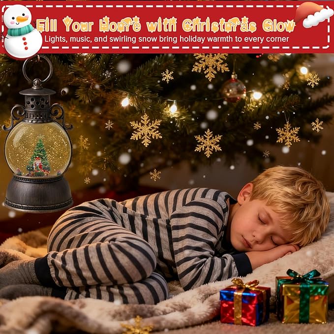 Christmas Snow Globe Lantern - Lighted Musical Water Globes with 6H Timer, Glittering Swirling Nutcracker & Train Scene, Battery/USB Powered Holiday Decoration for Indoor Christmas Decor & Gifts