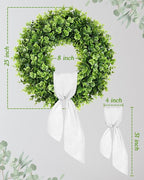 Vlorart 25" Faux Round Boxwood Wreath, Artificial Boxwood Wreath Front Door Wreaths Artificial Spring Summer Greenery Hanging with sash for Front Door Wall Hanging Window Wedding Decor