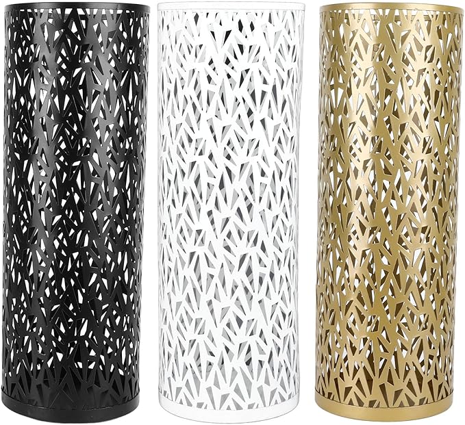 BEIJIALY Metal Umbrella Holder, Umbrella Stand Rack for Entryway, Metal Hollowed Freestanding Round Umbrella Holder Organizer Bin for Home Hotel Office Decor(Black Large)
