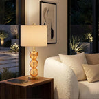 Oneach 25" Amber Glass Table Lamps for Living Room, Glass Modern Table Lamp Set of 2, USB Charging Ports, Linen Shade, Bedside Lamps for Bedroom, Nightstand, Side Table (Bulbs not Included)