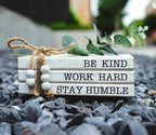 3 Pieces Wooden Decorative White Books, Rustic Farmhouse Faux Books for Coffee Table Shelves with Wood Bead Tassels and Leaves, 7'x 4.6'x 2.5' (Be Kind, Work Hard, Stay Humble)