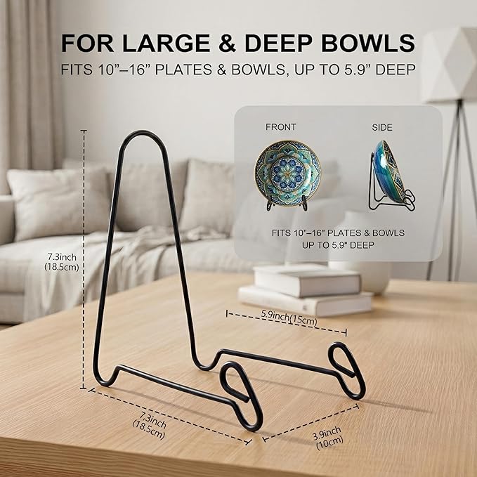 Artliving (4 Pack Black Display Stand Easel Iron Bowl Stands for Display Large Deep Bowls, Platters and Deep Dishes