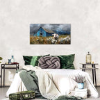 Farmhouse Barn Wall Art Cow Pictures Wall Decor Rustic Blue Barn Landscape Kitchen Wall Decor Country Wildflower Meadow Field Canvas Prints Artwork for Living Room Dining Room Home Decoration 20x40"