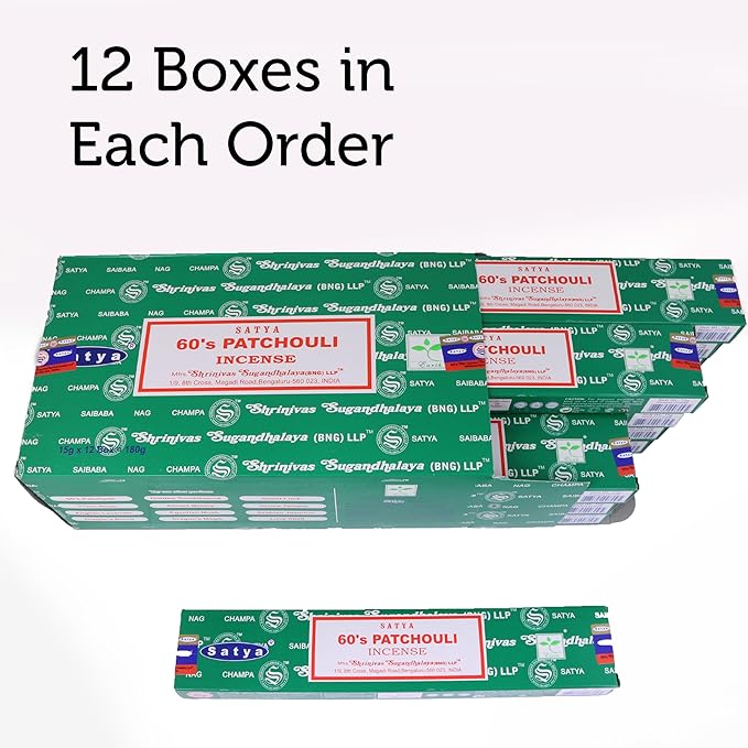 Nag Champa Incense Stick Packs - Hand Rolled & Non-Toxic - Perfect for Meditation and Yoga - Home Fragrance Gift Pack - 15g, Set of 12 Packs (60's Patchouli)
