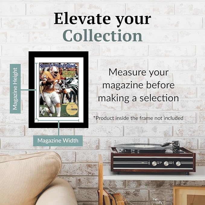Creative Picture Frames 8 x 10.75 Magazine Frame with Full-Strength Glass, Holds Up To A 1/4" Thick Media with Installed Hangers for Easy Mounting, 10x12 Manhattan Black Frame with White Mat