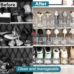 12 Pack Shoe Slots Organizer, Durable Stackable Shoe Holder for Closet Organization, Clear Double Layer Shoe Space Saver, Adjustable Shoe Stacker for Slippers, Loafers, Heels & Sneakers