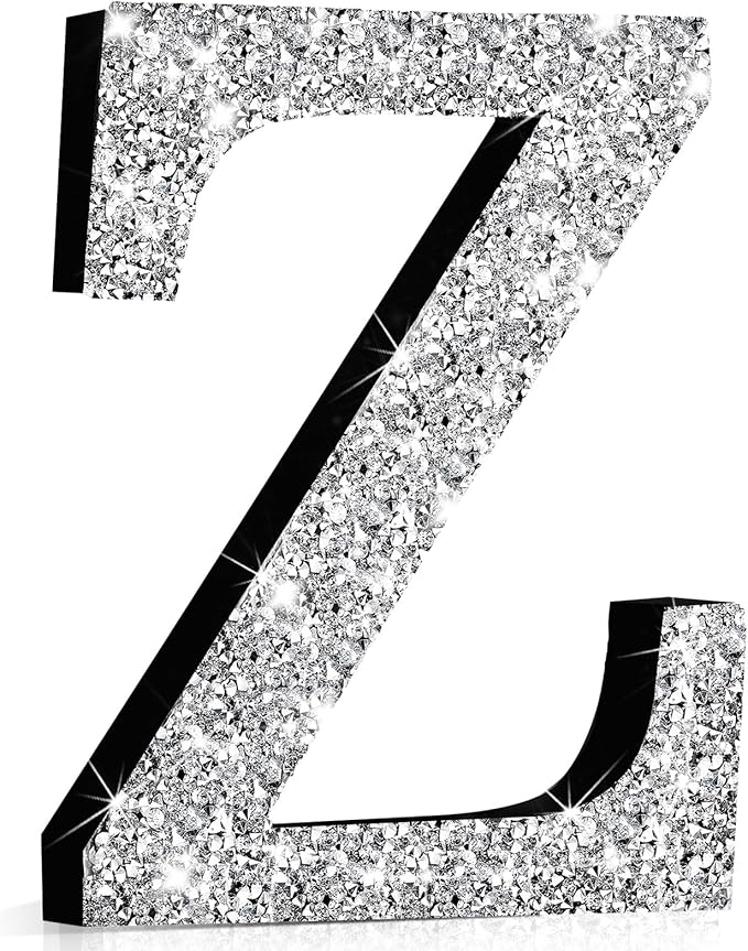 Qunclay 12'' Silver Crystal Diamond Bling Letters Crushed Diamond Decoration Wooden Glitter Letter with Screw and Hooks Rhinestone Gift for Wedding Y2k Mcbling Bedroom Wall Decor (Letter Z)