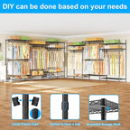 Ulif E13 Max Heavy Duty Clothes Rack（With 4 Hanger Rods & 8 Shelves） Freestanding Clothing Racks for Hanging Clothes，Adjustable Closet，Metal Garment Rack 86" W x16 D x77 H，Max Load 1100LBS，Black
