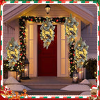 Lyrow 4 Pcs Cordless Prelit Christmas Artificial Swags 24" Xmas Stairway Swag Teardrop Trim Christmas Staircase Decoration Battery Operated Garland Indoor Outdoor Railing Decor (Chic Style)