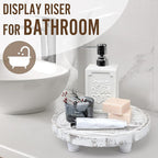 Tikea Farmhouse Wood Display Riser, 10 in. Farmhouse Pedestal Stand for Kitchen Bathroom Counter Decor, Round Display Tray for Soap Dispenser and Plant (White)
