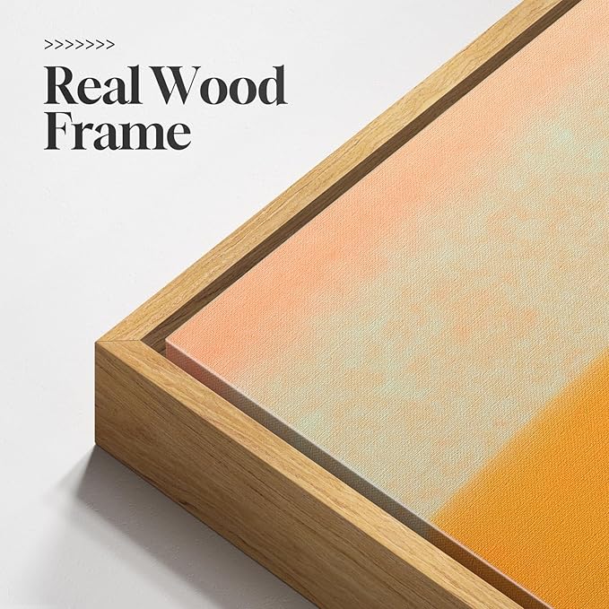 Framed Boho Abstract Sunset Wall Art for Living Room, Square Orange Minimalist Canvas Artwork for Walls, Mid Century Modern Bohemian Pictures Wall Decor for Bedroom Hallway Home Office, 24x24 Inch