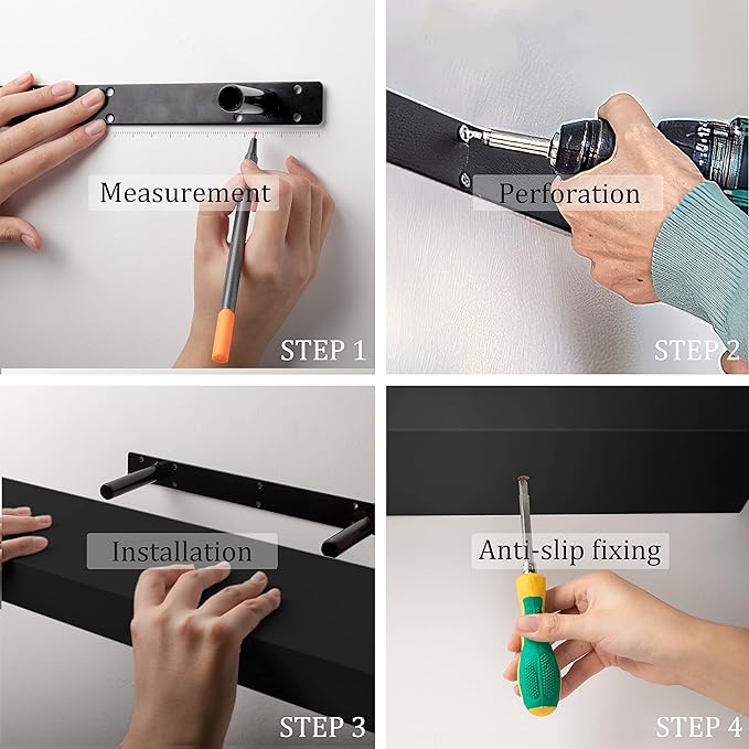 BAMEOS Floating Wall Shelves 24 x 6 Inch – Easy-Install Hanging Shelves with Hardware Included | Modern Decor Shelf for Bathroom, Bedroom & Living Room Storage, Set of 2, Black