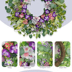 Jobflower Spring Wreaths for Front Door, 24 Inch Purple Summer Wreath Everyday Artificial Wild Flower Wreath for Wedding Home Wall Window Porch Indoor Decor