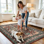 U'Artlines Boho Vintage Area Rug 4x6 ft Machine Washable Low Pile Soft Floor Carpet Non Slip Non Shedding Accent Rug for Living Room Bedroom Entryway Dining Room Office Rust＆Teal