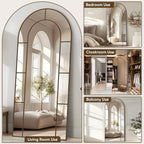 Antok 76" x 34" Full Length Mirror, Floor Mirror Arched Window Decorative Mirror, Metal Framed Decor Farmhouse Floor Mirrors Art Pane Mirrors Wall Decor for Bedroom, Living Room, Entryway Black