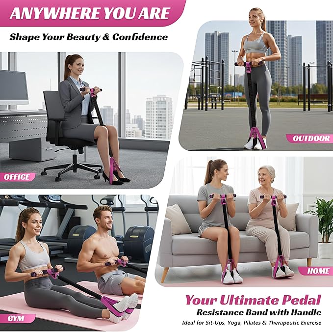Upgraded Multifunction Pedal Resistance Band with Handle, 50LBS Thickened Resistance Bands for Core/ABS, Arm, Waist, Abdomen, Leg Workout, Portable Sit Up Exercise Equipment for Women