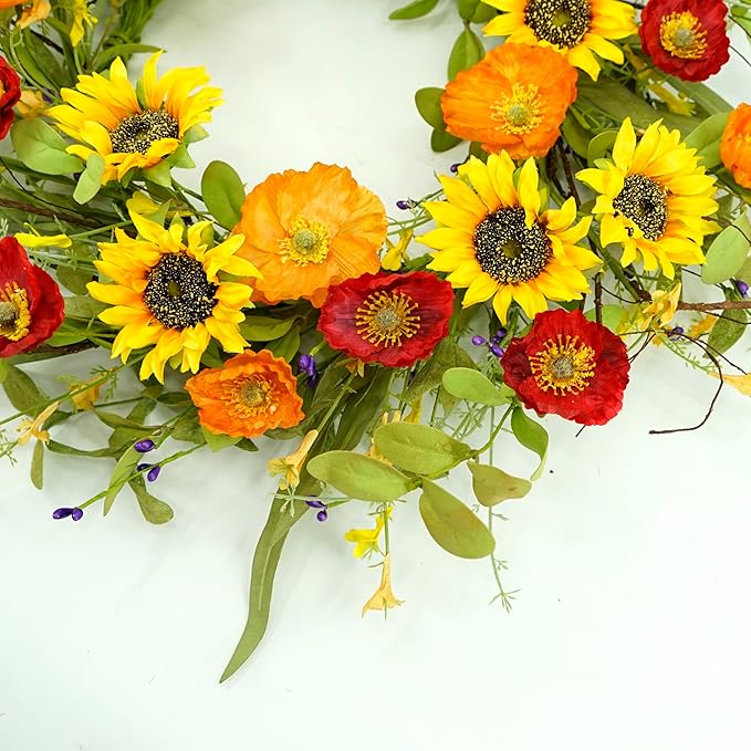 WreathDream Spring Summer Wreaths for Front Door Sunflower Wreath with Yellow Sunflower for Front Door Indoor Outdoor Farmhouse Home Wall Window Festival Wedding Decor
