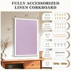 DOLLAR BOSS Bulletin Board with Linen Double-Sided 36" x 24" Linen Cork Boards for Walls Picture Display Vision Board for Office Home School Framed Picture Pin Board, 20 Pushpins 10 Clips, Purple