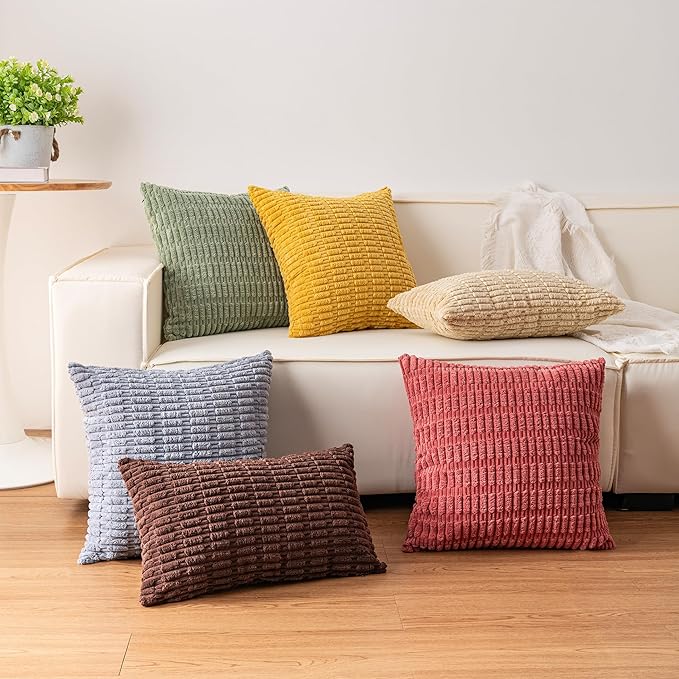 Aegero Pack of 2 Corduroy Decorative Throw Pillow Covers 22x22 Inch Soft Striped Pillow Covers Modern Farmhouse Home Decor for Sofa Living Room Couch Bed（Blue）
