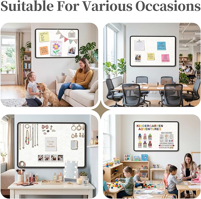 Bulletin Board, 48 x 36 inches Decorative Felt Board Foldable Photo Board Pin Boards, Cork Board Alternative for Walls, Office, Home, Classroom with Pushpins ＆ Small Storage Bag, Black
