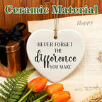 Never Forget The Difference You Make - Leaving Gifts for Work Colleagues, Thank You Gift, Inspirational & Appreciation Gifts for Teacher, Friend, Coworker, Retiree, Ceramic Christmas Ornament