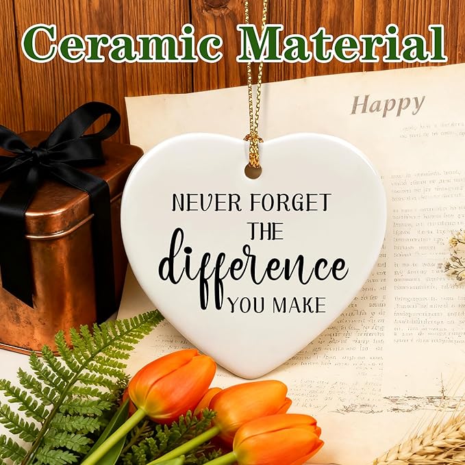 Never Forget The Difference You Make - Leaving Gifts for Work Colleagues, Thank You Gift, Inspirational & Appreciation Gifts for Teacher, Friend, Coworker, Retiree, Ceramic Christmas Ornament