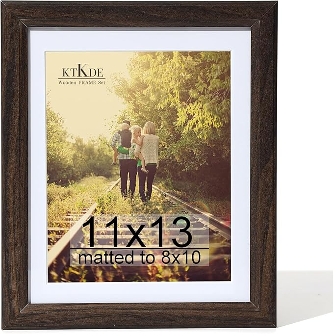KTKDE 11x13 Picture Frame,Display Pictures 8x10 with Mat or 11x13 Without, Tempered Glass,13 by 11 Walnut Wooden Frame Wall Gallery Poster Frame best gift