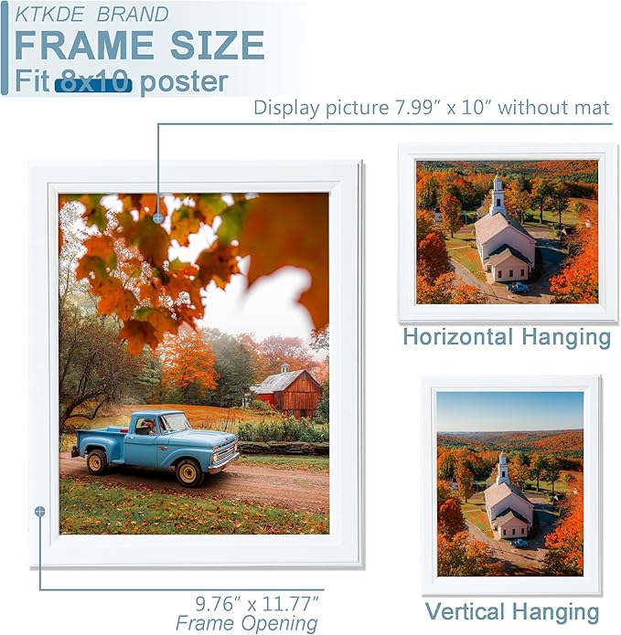 KTKDE 8x10 Picture Frame Set of 5,White Wooden frames, Vertical & Horizontal Wall Hanging for Wall or Tapletop Display,Studio Gallery Photo Frame for Photos, Posters & Art Prints