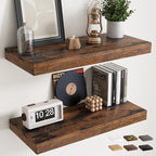30 Inch Floating Shelves for Wall 2 Pack, 12"D Wood Grain Bathroom Shelves with Invisible Brackets, Easy Install Engineered Wood Storage Shelves for Kitchen, Living Room, Bedroom, Rustic Brown Finish