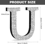 Qunclay 12'' Silver Crystal Diamond Bling Letters Crushed Diamond Decoration Wooden Glitter Letter with Screw and Hooks Rhinestone Gift for Wedding Y2k Mcbling Bedroom Wall Decor (Letter U)