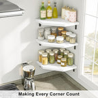 Alsonerbay Corner Wall Shelf Set of 3 Corner Shelf Wall Mount, Solid Wood Corner Floating Shelves with Cable Hole for TV Accessories, Speaker, Game Console for Bedroom, Living Room, Bathroom White