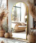 Delma Full Length Mirror, Large Floor Mirror for Wall, Bedroom, Bathroom, Living Room with Aluminium Frame (Stand, Arch 75x35-Gold)