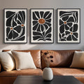 Framed Black and White Abstract Wall Art, 3 Piece Black Boho Floral Botanical Canvas Prints Painting for Living Room, Mid Century Modern Flower Artwork for Bedroom Hallway Office Home Decor, 16x24