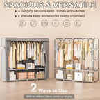 Portable Closet, 66 Inch Large Capacity Wardrobe for Closet Organizers and Storage with Non-Woven Fabric Cover, 4 Hanging Rods, 8 Shelves(Grey)