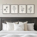 Framed Black and White Floral Wall Art for Bedroom, 4 Piece Vintage Botanical Canvas Paintings Artwork for Modern Farmhouse, Minimalist Flower Pictures for Living Room Kitchen Bathroom Wall Decor
