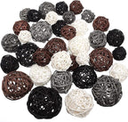 Patelai 36 Pcs Wicker Rattan Balls Decorative Balls for Vase Centerpiece Bowls Orbs Filler for Home Decor,4 Sizes(White, Dark Gray, Brown, Black,2.4'',2'',1.6'',1.2'')