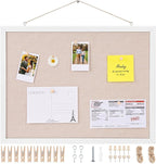 OWLKELA 13.3"x17.7" inch Bulletin Board with Linen 1 Pack, White Wood Style Frame, with 10 Pushpins, Linen Cork Board, Ideal for School, Home & Office