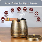 Cigar Ashtray with Lid for Outdoors Outside Patio Home Retro Decor,Large Holder Ashtray,Cigar Accessories Gifts for Men Dad Husband Boyfriend (Large)