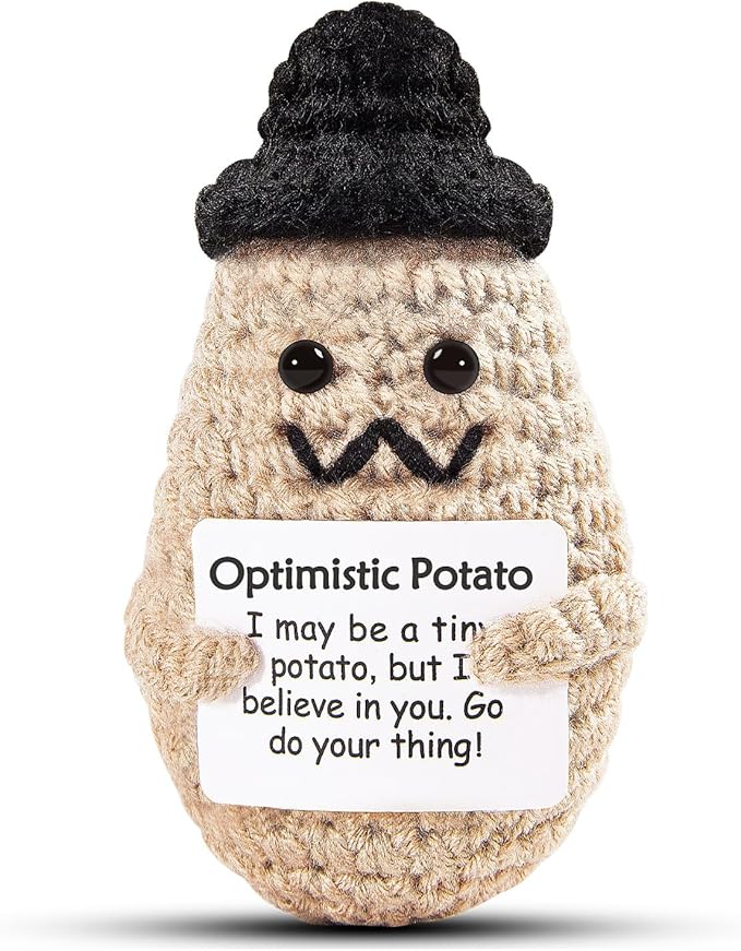 DAFURIET Funny Potato Crochet Gift, 3.7in Handmade Kintted Wool Doll with Emotional Support Card, Cute Cheer Up Gifts for Friends Dad Birthday Party Desktop Decors(Handsome Potato)